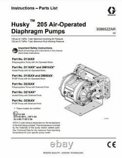 1/4 Graco Husky 205 PVDF Air Diaphragm Pump (POPPET VALVES/PVDF/PTFE) D250A1