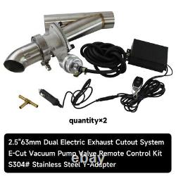 2PCS 63mm Exhaust Cutout System E-Cut Vacuum Pump With Electric Control Valve Kit