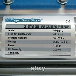 3S VACUUM PUMP 1.5 CFM Double 2 Stage with GAUGE SOLENOID VALVE 42 Lt/min 1/4 Hp